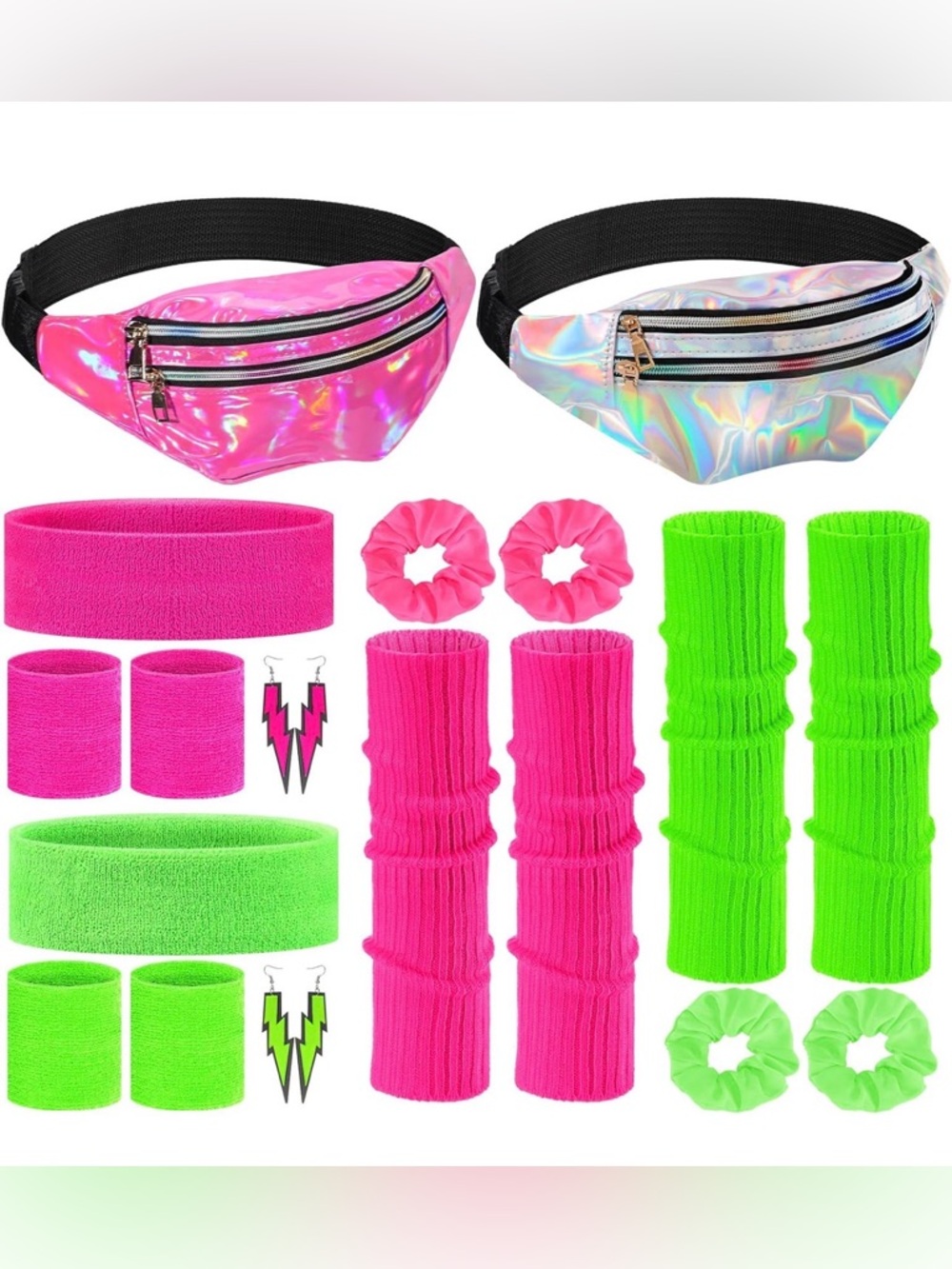 NWT 20 Pcs 80s Neon Leg Warmers Fanny Packs Wristbands Headband Hair Scrunchies